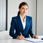 Modern Businesswoman**

"A professional businesswoman in a stylish, modest business suit, working at a sleek desk in a bright, modern office. Fully clothed, appropriate attire. Safe for work. Perfect anatomy, correct proportions, natural pose. High quality, professional photography, soft natural lighting."

**