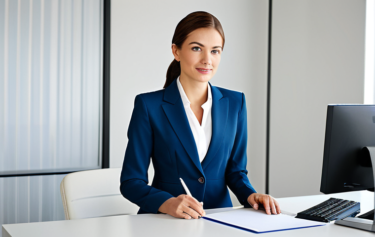 Modern Businesswoman**

"A professional businesswoman in a stylish, modest business suit, working at a sleek desk in a bright, modern office. Fully clothed, appropriate attire. Safe for work. Perfect anatomy, correct proportions, natural pose. High quality, professional photography, soft natural lighting."

**
