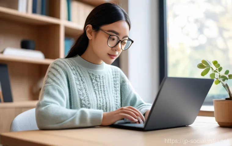 소셜미디어마케팅 온라인 강의 추천 - **"Focused Learning with AI Integration"**: A young woman in her mid-20s, wearing a stylish yet mode...