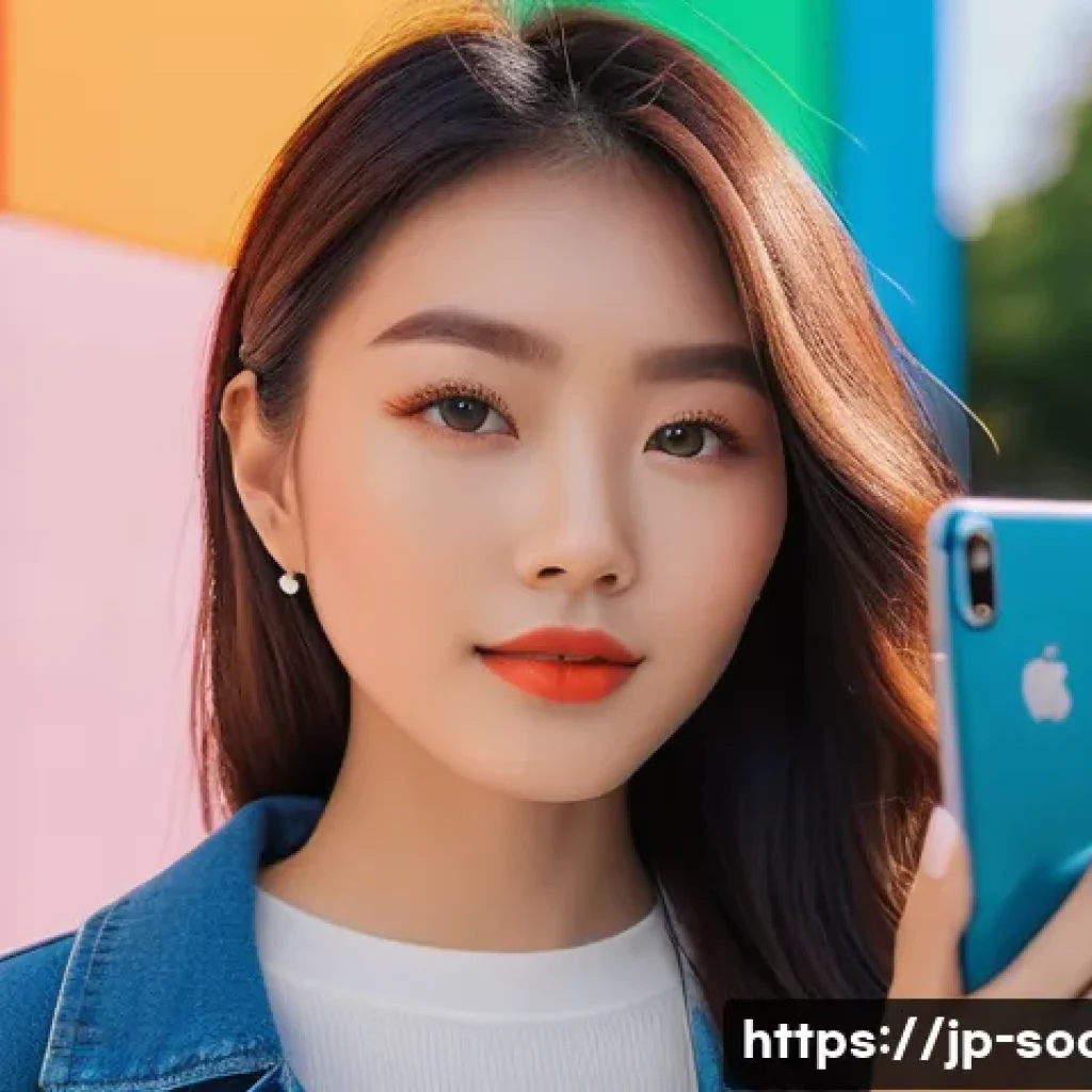 소셜미디어 플랫폼별 마케팅 전략 - A vibrant and stylish Instagram influencer scene featuring a young Japanese woman in her 20s posing ...