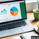 소셜미디어마케팅과 콘텐츠 큐레이션 - A modern Japanese social media content creator&rsquo;s workspace, featuring a sleek laptop displaying colo...